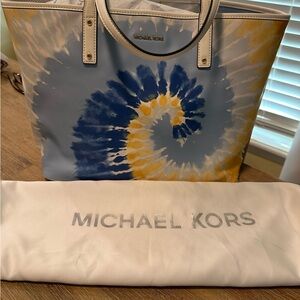Michael Kors Blue and Yellow Tie-Dye Tote